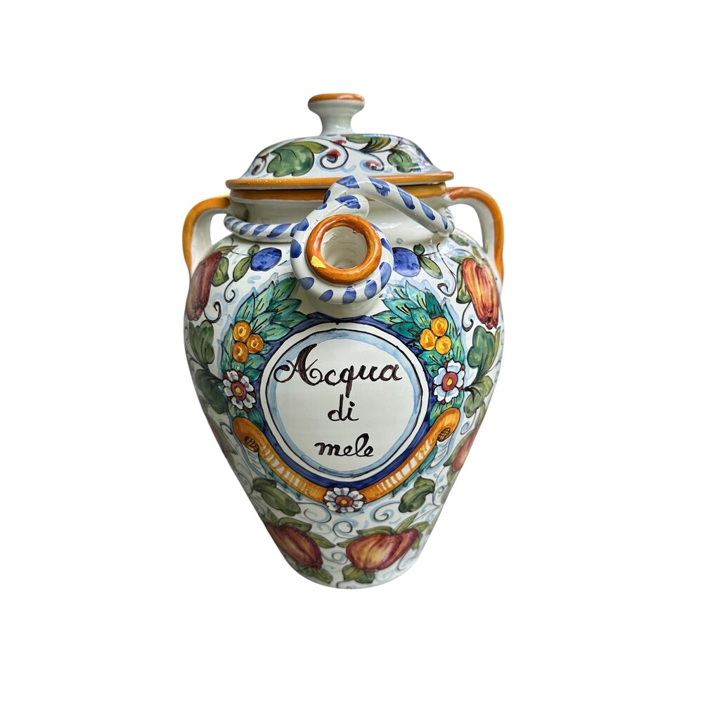 IMA Montelupo Italian Majolica Vase Pottery Acqua di Mele Apothecary Ceramic Jar
